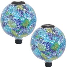 Sunnydaze Azul Terra Glass Gazing Globe - LED Solar Light- Set of 2 - 10-Inch Sunnydaze Decor