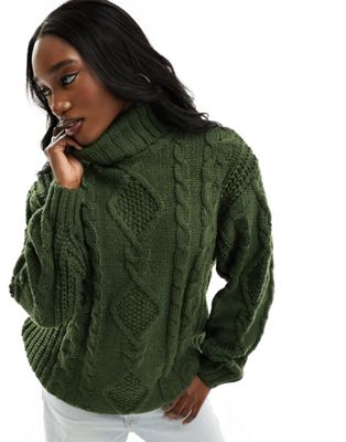 Темно-зеленый свитер плотной вязки с высоким воротником Monki Monki