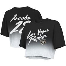 Женская укороченная футболка Majestic Threads Josh Jacobs Black/White Las Vegas Raiders Drip-Dye с именем и номером игрока Tri-Blend Crop T-shirt Majestic