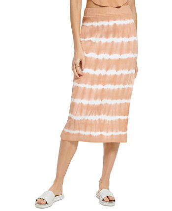 Женская юбка миди без застежек в рубчик с принтом тай-дай DKNY