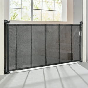 SKYSHALO Retractable Baby Gate, 34.2" Tall, Extends to 76.8" Wide, Mesh Dog Gate for The House, Long Child Safety Gates for Doorways, Hallways, Cat Gate Indoor/Outdoor, Black SKYSHALO