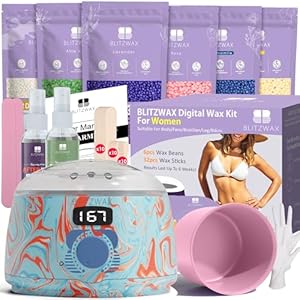 BLITZWAX Waxing Kit for Women Men Digital Wax Kit Suitable for Sensitive Skin/Brazilian/Full Body/Bikini/Hair Removal Hard Wax Kit with 50 Wax Items for Home, Salon and Beginners Blitzwax