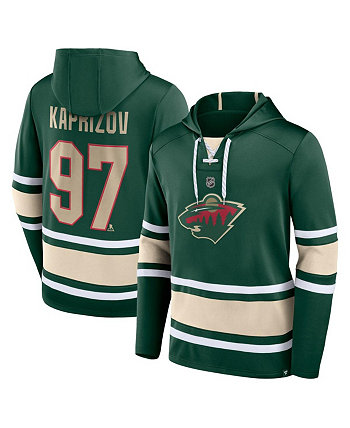 Мужской зеленый пуловер с капюшоном на шнуровке Kirill Kaprizov Minnesota Wild Name and Number Fanatics