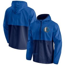 Men's Fanatics Branded Blue/Navy Dallas Mavericks Anorak Block Party Windbreaker Half-Zip Hoodie Jacket Fanatics