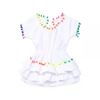 Маленькая девочка & amp; Платье-накидка с радужной отделкой с помпонами для девочек Little Peixoto