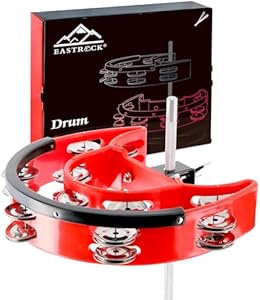 EASTROCK Drum Set Tambourine with Mounting Eye Bolt,Tambourine for Drum Set,Hi Hat Tambourine Double Rows of Jingles(Black) EASTROCK