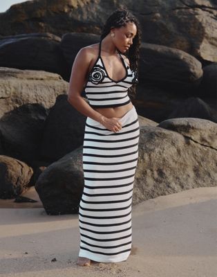 4th & Reckless x Loz Vassallo rico knit striped beach maxi skirt in black and white - part of a set 4TH & RECKLESS
