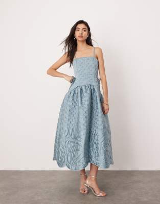 ASOS EDITION embroidered quilted drop waist cami midi dress in slate blue ASOS EDITION