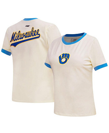 Women's Cream Milwaukee Brewers Retro Classic Ringer T-shirt Pro Standard