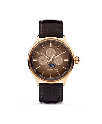Мужские часы Dervio Collection коричневые темные с ремешком из натуральной кожи 43 мм Cerruti 1881