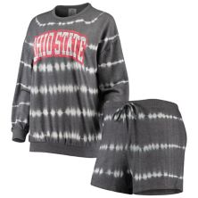Женская футболка Gameday Couture, окрашенная угольным цветом, футболка и шорты с длинным рукавом из тройной смеси Ohio State Buckeyes All About Stripes Unbranded