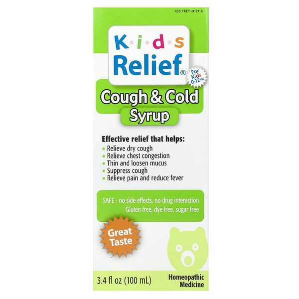 Kids Relief, Сироп от кашля и простуды, для детей от 0 до 12 лет, 3,4 жидких унции (100 мл) Homeolab USA