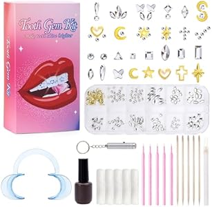 Tooth Gems Kit Fashionable, DIY Teeth Jewelry with Shiny Crystals, Tooth Gems Decoration Starter Kit, Teeth Gems Kit, gold and silver Generic