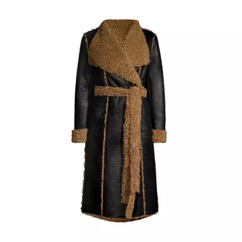 Пальто из веганской кожи с завязками на талии, отделкой из искусственного меха Donna Karan New York