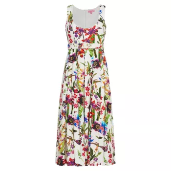Льняное платье миди Athena с поясом и цветочным принтом LDT