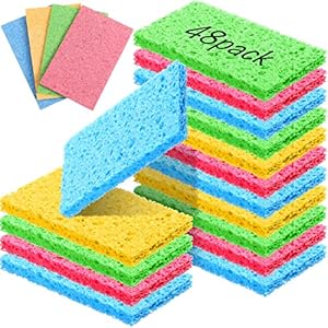 Zhengmy 48 Pieces Kitchen Sponge Bulk Natural Sponges for Dishes Compressed Wood Pulp Sponges for Cleaning Sponge Without Scratching for Kitchen Bathroom, 3.9 x 2.4 x 0.12 Inch Zhengmy