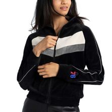 Women's Lusso Black Philadelphia 76ers Nixie Chevron Color-Block Raglan Full-Zip Track Jacket Lusso
