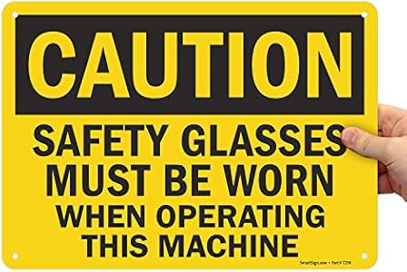 SmartSign 10 x 14 inch “Caution - Safety Glasses Must Be Worn When Operating This Machine” OSHA Sign, Digitally Printed, 55 mil HDPE Plastic, Black and Yellow SmartSign