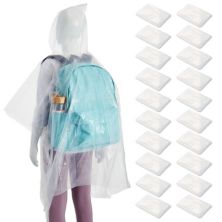 Juvale 20-pack Disposable Rain Ponchos For Kids - Emergency Raincoats With Hood Blue Panda