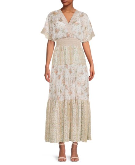 Платье макси с цветочным принтом из люрекса Koko + Mason
