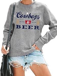 RFBIQI Cowboys & Beer Sweatshirt Women Country Music Shirt Funny Drinking Pullover Top Casual Crew Neck Long Sleeve Rodeo Tee RFBIQI