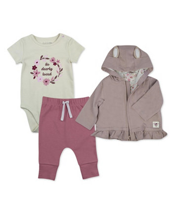 Комплект из хлопкового боди, джоггера и куртки для новорожденных девочек Mac & Moon