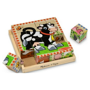 Melissa & Doug Farm Wooden Cube Puzzle With Storage Tray - 6 Puzzles in 1 (16 pcs) - FSC Certified Melissa & Doug