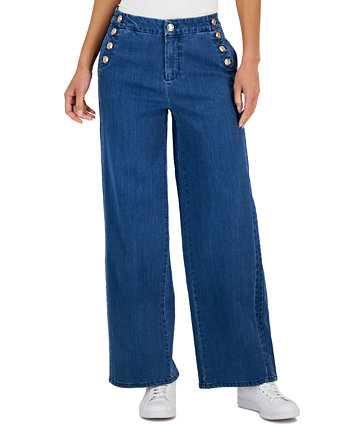 Petite Sailor-Button Wide-Leg Jeans, Created for Macy's Charter Club