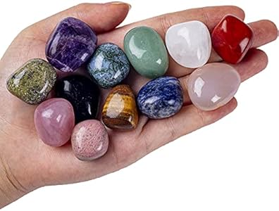 1/2 lb Natural Assorted Tumbled Polished Stones, Energy Infused Healing Crystals for Beginner, Wicca, Reiki, Chakra and Energy Crystal Healing UFEEL