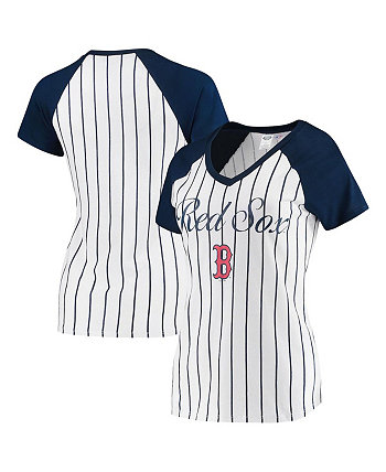 Женская бело-темно-синяя футболка Boston Red Sox Vigor в тонкую полоску реглан с v-образным вырезом Concepts Sport