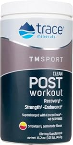 Trace Minerals | TMRFIT Series Clean Post Workout Canister Supplement | Supports Muscle Recovery and Strength | Gluten Free, Certified Vegan, Non-GMO | Strawberry Lemonade | 16.2 Oz Trace Minerals