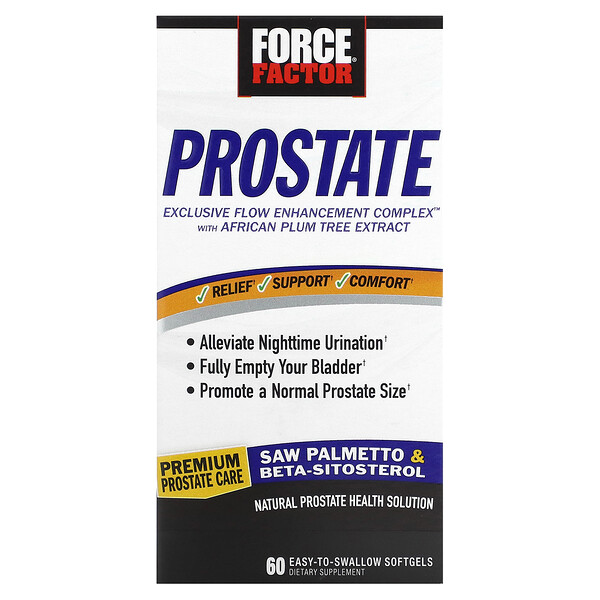 Prostate, Натуральный раствор для здоровья простаты, 60 мягких капсул, которые легко глотать Force Factor