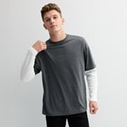 Men's Hollywood Long Sleeve Oversized Mock Two-Fer Tee Hollywood