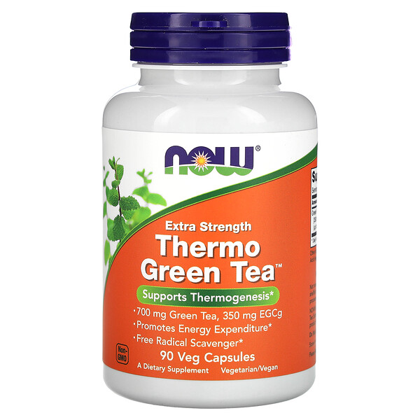 Термо зеленый чай, экстракрепкий, 90 растительных капсул NOW Foods