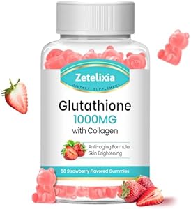 Glutathione Collagen Gummies, Collagen Gummies with Vitamin C, Glutathione Supplement for Women, Hair Skin Nails Muscle & Joint, Anti-Aging, Vegan, Sugar Free, Blueberry Flavor, 60 Count Zetelixia