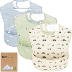 3-Pack Waterproof Baby Bibs for Eating - Lightweight Baby Bib with Food Catcher, Mess Proof Toddler Bibs, Waterproof Bibs for Baby Boys, Baby Girls, Feeding Bibs, Drool Bibs, Baby Food Bibs (Basics) KeaBabies