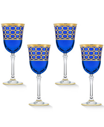 Бокал для белого вина кобальтово-синего цвета с золотистыми кольцами, набор из 4 шт. Lorpen