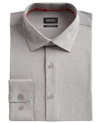 Мужская приталенная серая стрейч-серая классическая рубашка из однотонной ткани из шамбре Buffalo