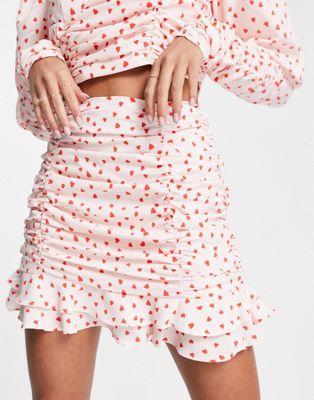 Collective the Label exclusive ruched frill mini skirt in heart print - part of a set Collective The Label
