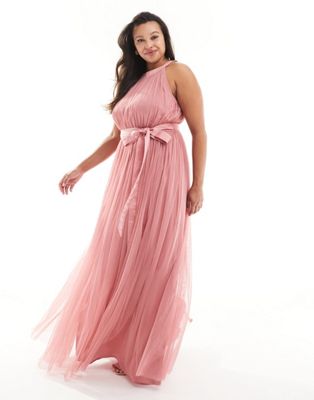 Anaya Plus Bridesmaids halter neck dress in dusty pink Anaya