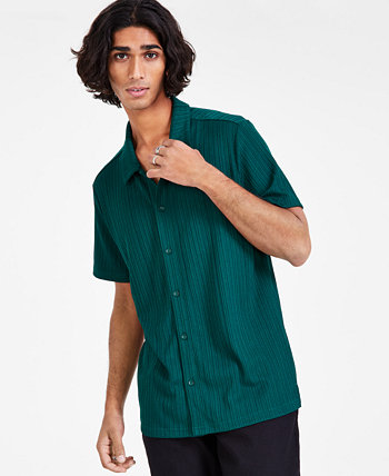 Мужская трикотажная рубашка с короткими рукавами на пуговицах в рубчик, созданная для Macy's I.N.C. International Concepts
