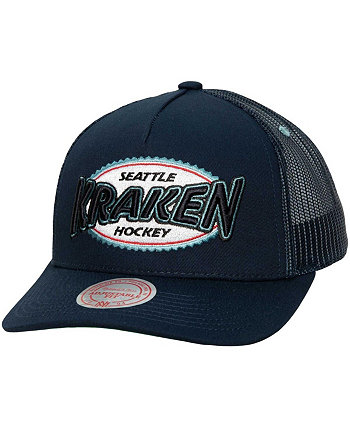 Мужская темно-синяя кепка Seattle Kraken Team Seal Trucker Snapback Mitchell & Ness