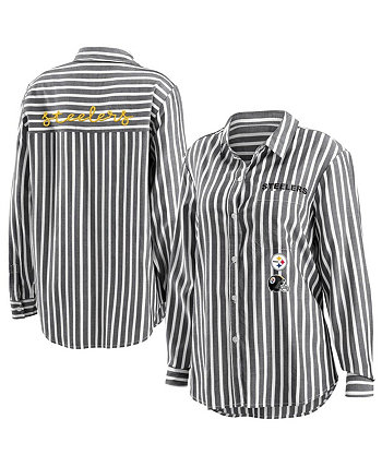 Женская черная полосатая рубашка Pittsburgh Steelers с длинным рукавом на пуговицах WEAR by Erin Andrews