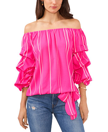 Women's Striped Off The Shoulder Bubble Sleeve Tie Front Blouse Vince Camuto