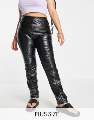 Extro & Vert Plus PU faux leather leggings with seam detail in black Extro & Vert Plus
