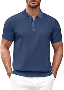 Mens Knit Polo Shirts Casual Short Sleeve Classic Basic Button Down Golf Shirts Lexiart