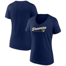 Женская темно-синяя футболка с v-образным вырезом One & Only под брендом Fanatics Milwaukee Brewers Fanatics