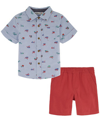 Baby Boys Short Sleeve Printed Oxford Shirt and Twill Shorts, 2 Piece Set Kids Headquarters