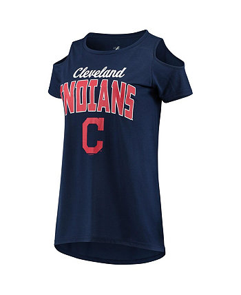 Женская темно-синяя футболка Cleveland Guardians Clear the Bases с открытыми плечами G-III