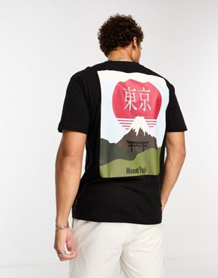 Черная объемная футболка с японским горным принтом Only & Sons Only & Sons